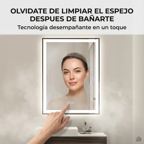 Espejo Rectangular Baño 60×80 Led Desempañante Tactil