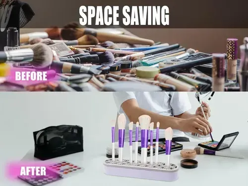 Organizador De Brochas Silicona Gris Claro Para Maquillaje G