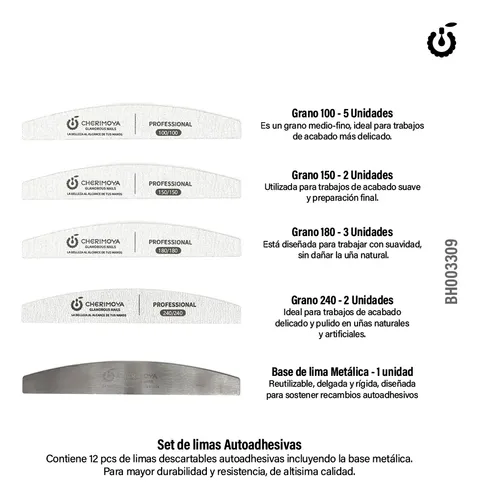Limas De Uñas Reutilizable Para Manicure Cherimoya 12 Piezas