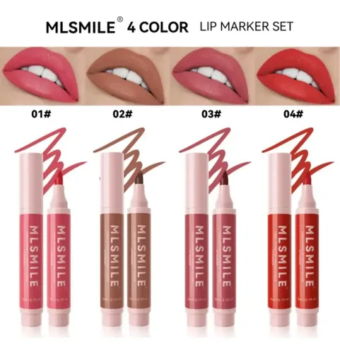 Set Lip Marker X4 Mlsmile Delineadores Fibra Tattoo Palladio