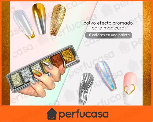 Kit Polvo Cromo Y Cepillo Gel Uñas Semipermanente Manicuría