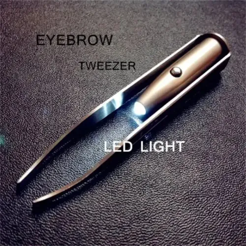 Pinza Depilar Cejas Acero Inoxidable Con Luz Led