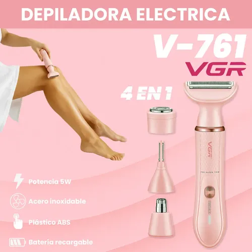 Set Mujer Afeitadora Corporal 4en1 Nariz Ceja Vgr V-761 Rosa