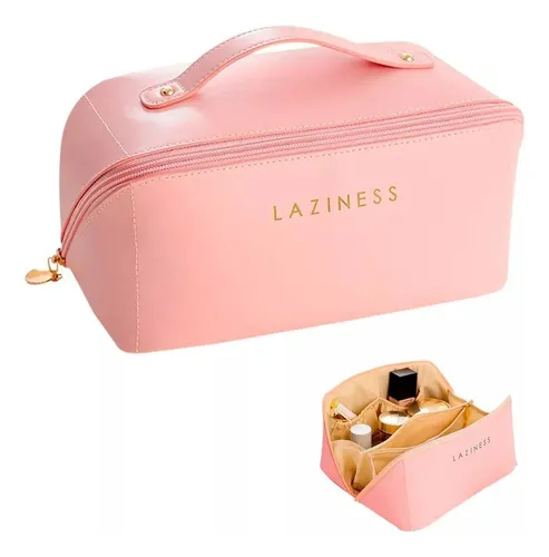 Neceser Cuero Pu Porta Cosmeticos Maquillaje Viaje Bolso Color Rosa Diseño De La Tela Lisa