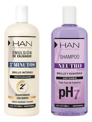 Shampoo Neutro Ph7 + Enjuague 2 Minutos Brillo 500ml Han