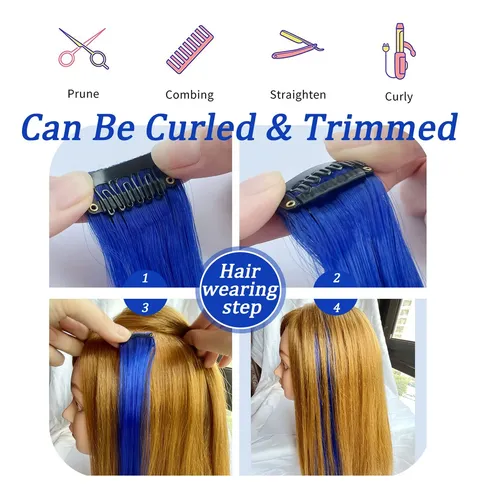 Extensiones De Pelo Mechas De Colores 9u 55cm Azul