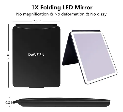Espejo De Maquillaje Deweisn Con Luz Led Plegable 10 Pulgada