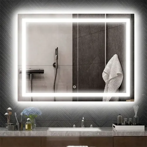 Espejo Led Pared Touch Rectangular Guarda Esmerilada 80x60cm