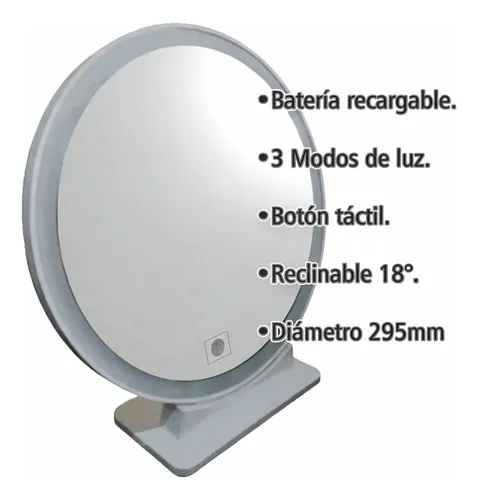Espejo Maquillaje Grande Luz Led Tactil 3 Tonos Recargable