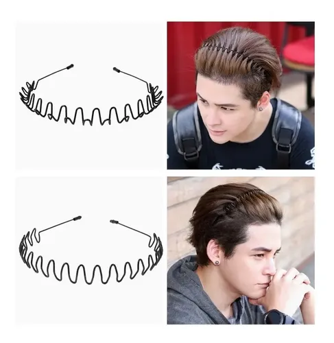 // 6 Diademas Onduladas De Metal Unisex For Cabello Negro