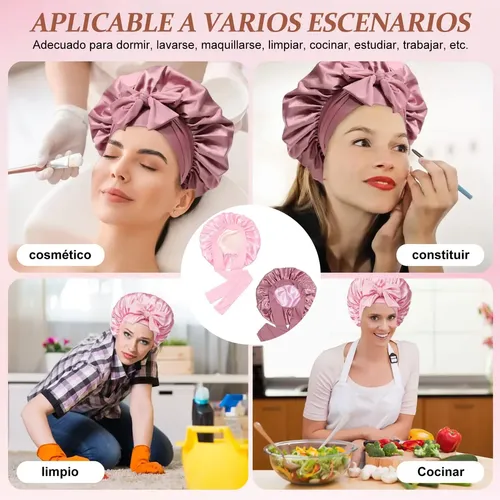 A Gorro Turbante Satén For Dormir 2 Piezas Rosa . Pink-2pcs