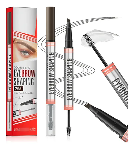 Pluma De Cejas 2 En 1 Microblading Marrón Oscuro Con Gel