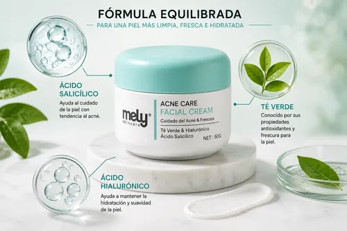 Crema Facial Para Acne Mely Acido Salicilico Te Verde 50g