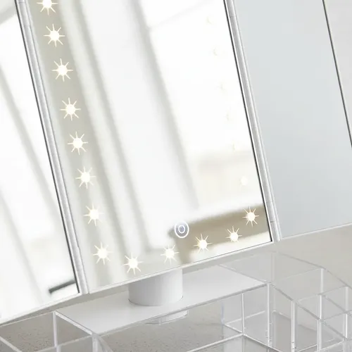 Espejo Maquillaje Led Tríptico Recargable Táctil 3 Aumentos