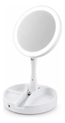 Espejo Redondo Led Plegable Con Aumento 10x Y Organizador