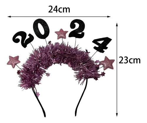 Diadema 2024 Feliz Año Nuevo Estrella Glitter Rosa Roja