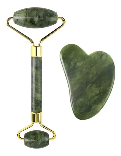 Rodillo De Masaje De Jade Y Tabla Gua Sha