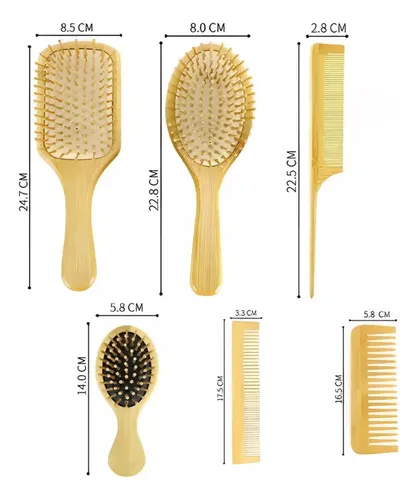 Kit De Cepillo Y Peine De Bambú Anti Frizz, 6 Piezas.