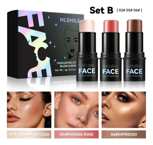 Set Iluminador, Colorete Y Contorno Facial Para Iluminar Deb
