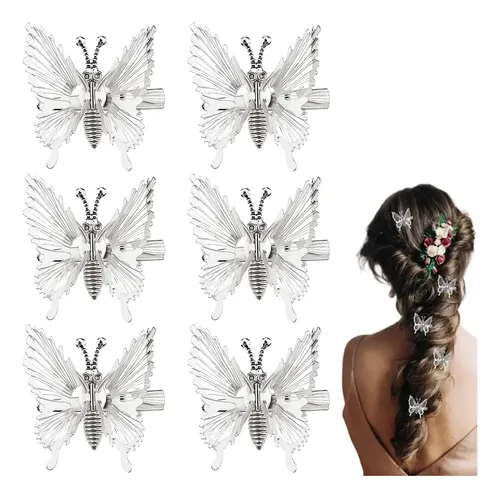 L  6 Broches De Pelo (plateados) Para Mujer, Pinzas Con Form