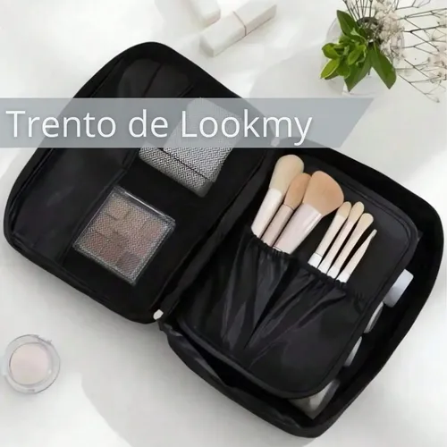 Neceser viajero negro Lookmy | portacosmético necessaire organizador valija o bolso | porta maquillaje y cosméticos impermeable para mujer hombre | ideal maleta, gym, fin de semana, avión