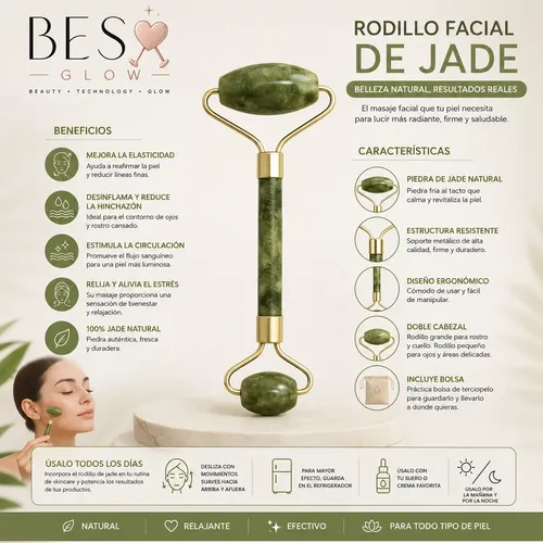 Masajeador Doble Rodillos De Piedra Jade Facial Corporal