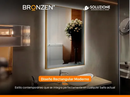 Espejo Premium Luz Led Trasera Borde Dorado 75cm X 1 Metro