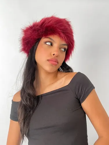 Vincha Piel Cherry Bordo Negro Moda Invierno Accesorio Bordó