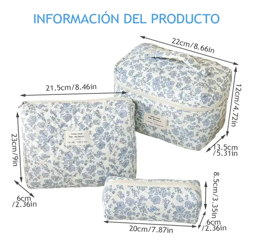 3 Cosmetiqueras Floral Mujer Bolsas Maquillaje Viaje Color