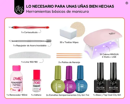 Kit Manicura Uñas Gel Citygirl Semipermanente Cabina Minisun