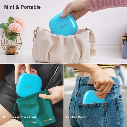 Espejo De Bolsillo Con Luz Mocado 10cm Recargable Azul