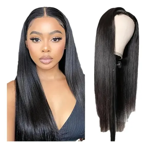 Peluca De Cabello Humano Recta Negra 28 Pulgadas