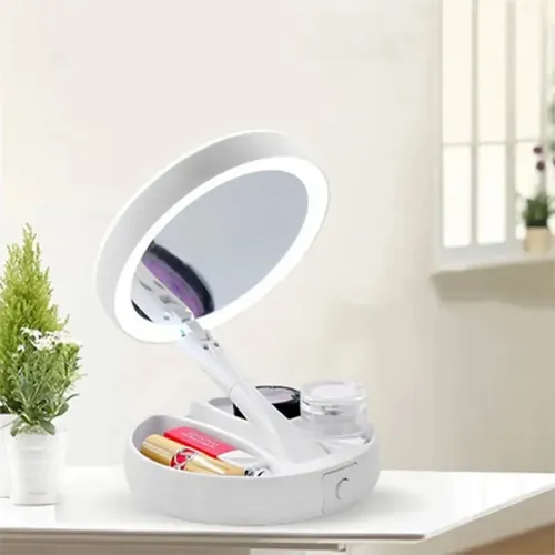 Espejo Luz Led Maquillaje Recargable Plegable Redondo Pilas