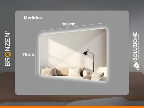 Espejo Luz Led Trasera Horizontal Rectangular 100 X 75 Cm