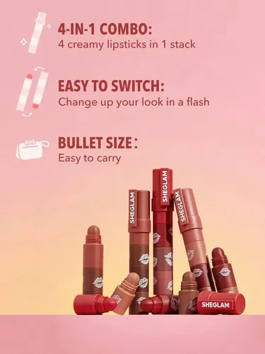 Sheglam Mega Lip Stacks Labial 4 En 1 Acabado Mate Color Pink-petal Stack