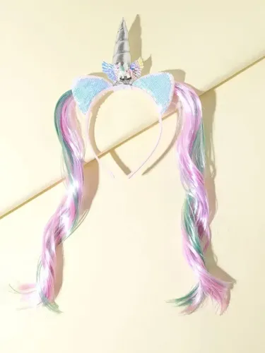 Vincha Unicornio Con Pelo Multicolor Y Orejitas Niña