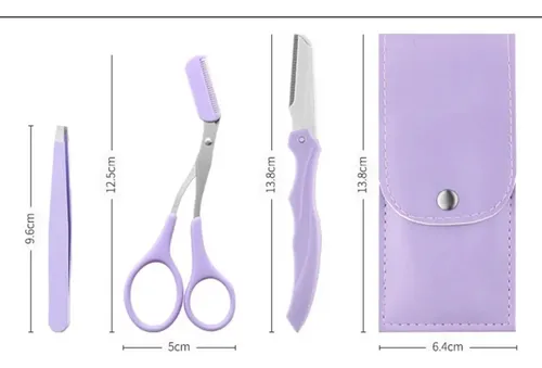 Kit X3 Cejas Perfilador Tijera Pinzas + Estuche / Facial