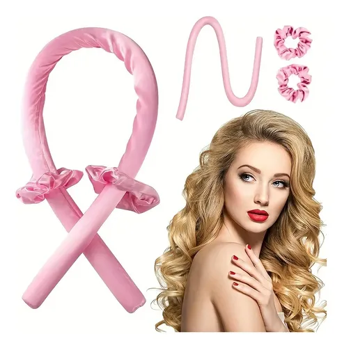 Vincha Satin Para Rulos Sin Calor Cabello Rosa