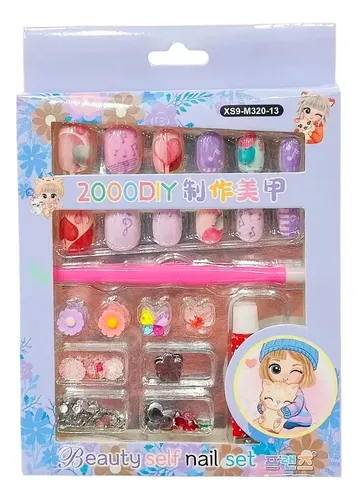 Set De Uñas Postisas Y Strass Infantil Para Nenas