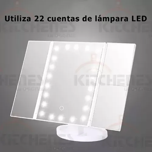 Espejo De Belleza Tocador Plegable De Tres Caras Con Luz Led