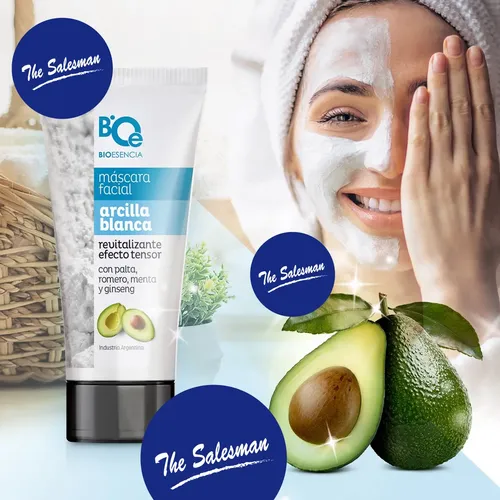 Máscara Facial Arcilla Blanca Con Palta Romero Menta Ginseng
