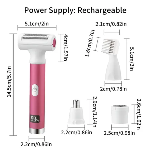 Afeitadora Eléctrica 4 En 1 Para Mujer, Recortadora Facial R