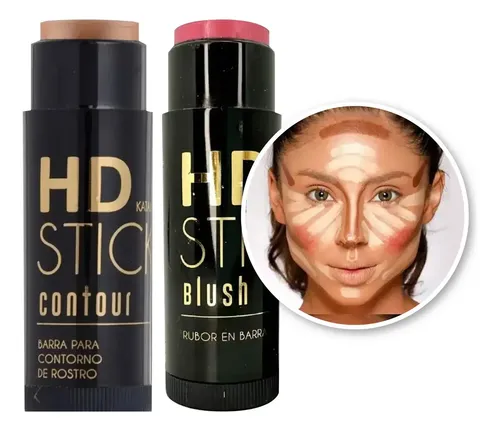 Kit Contorno Cremoso Barra Iluminador Rubor Stick Hd Katalia Tono Del Maquillaje X2_marrón Mate – Soft Pink Mate