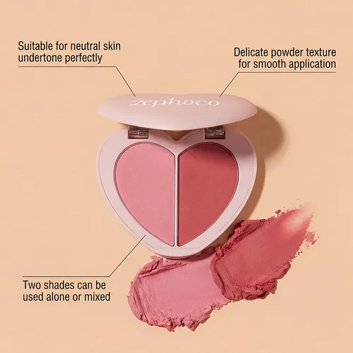 Rubor De Corazón Dúo Rosa Natural Maquillaje Pigmentado