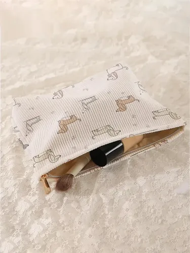Bolsa De Maquillaje De Pana Con Estampado De Dibujos Animado Dog Cartoon Dog Pattern