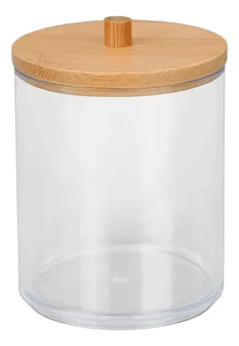 Organizador Dispenser Discos Algodón Maquillaje VGO Acrílico Tapa Bambu