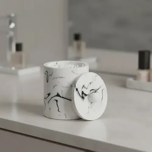 Algodonera de Resina para Baño con Efecto Mármol Blanco