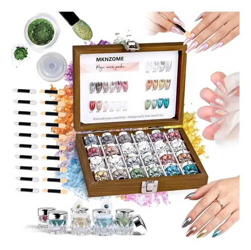 Kit De Polvos Cromados Para Uñas 24 Colores Mknzome