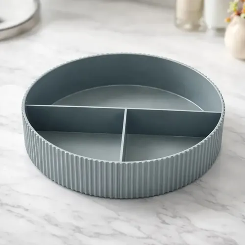 Organizador Maquillaje 3 Divisiones Diseño Rayado Con Tapa Organización Brochas Labiales Gris Craco