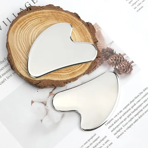 Gua Sha Facial de Acero Inoxidable para Masaje Antiedad con Estuche